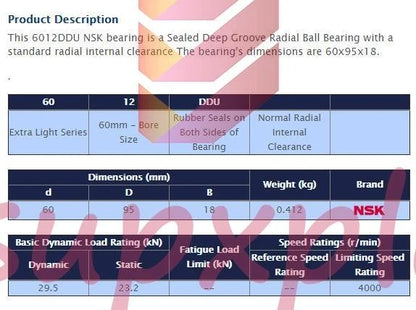 1PC FOR NSK 6012 DDU Deep Groove Radial Ball Bearing 60x95x18mm Fast ship