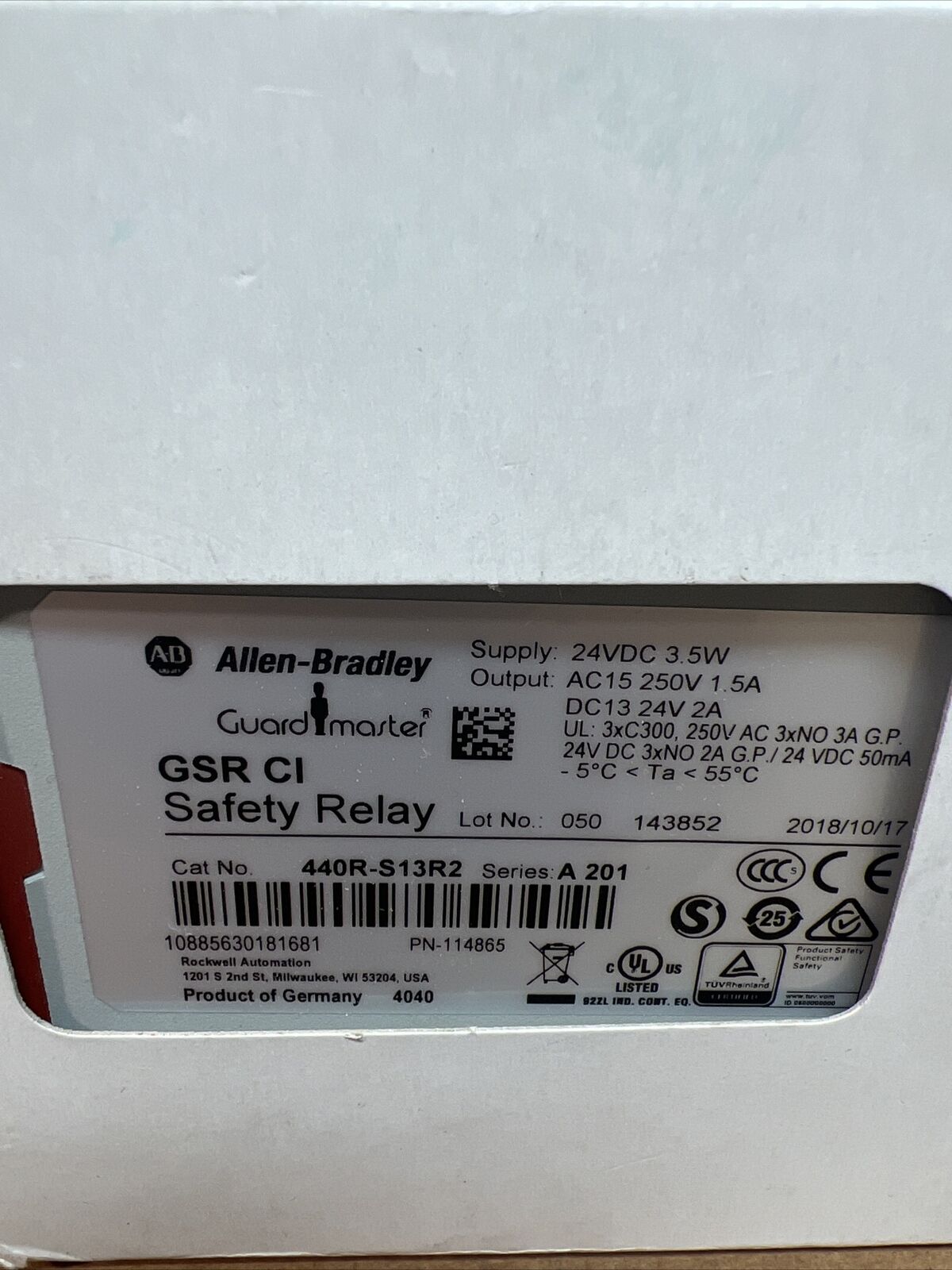 Allen Bradley 440R-S13R2 Guardmaster 24V 2A Safety Relay SER A USA - ALLEN BRADLEY