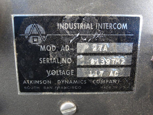 ATKINSON DYNAMICS Switch AD-27A | DYNAMICS Switch AD-27A | DYNAMICS AD-27A Switch - ATKINSON DYNAMICS