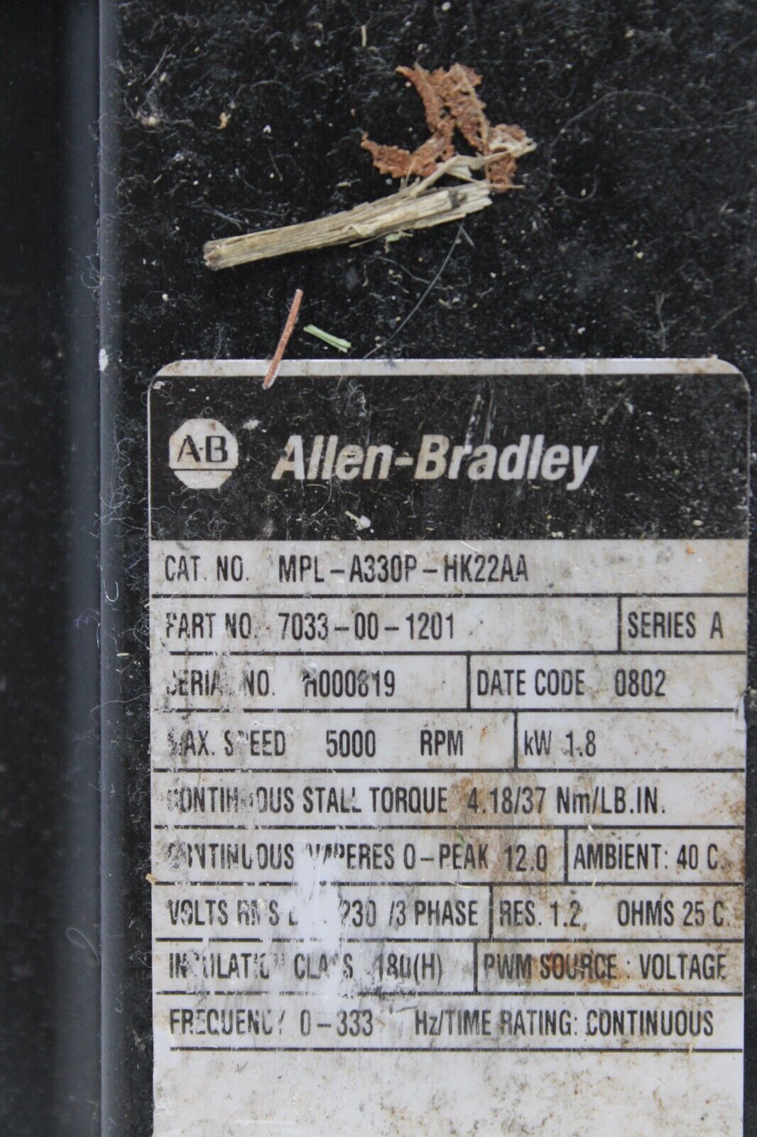used Allen Bradley MPL-A330P-HK22AA Servo Motor - ALLEN BRADLEY