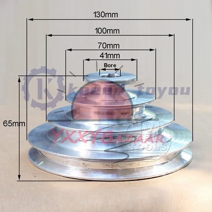OD 130mm, 4 Step Pulley 16mm Bore for 1/2" = 12.7mm Belt width - Cast Aluminum~