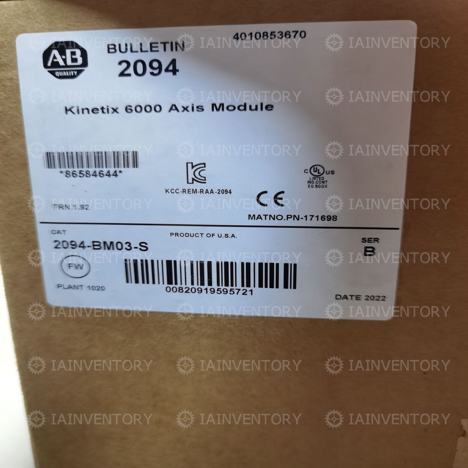 Allen-Bradley AB 2094-BM03-S servo drive kinetix 6000 axis module - ALLEN-BRADLEY