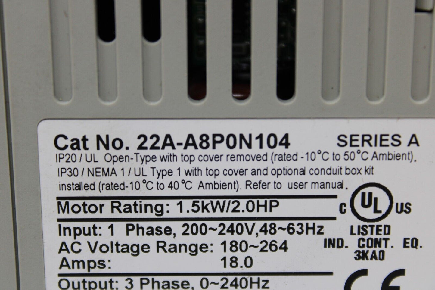 Allen Bradley 22A-A8P0N104 PowerFlex 40 – Used - ALLEN BRADLEY
