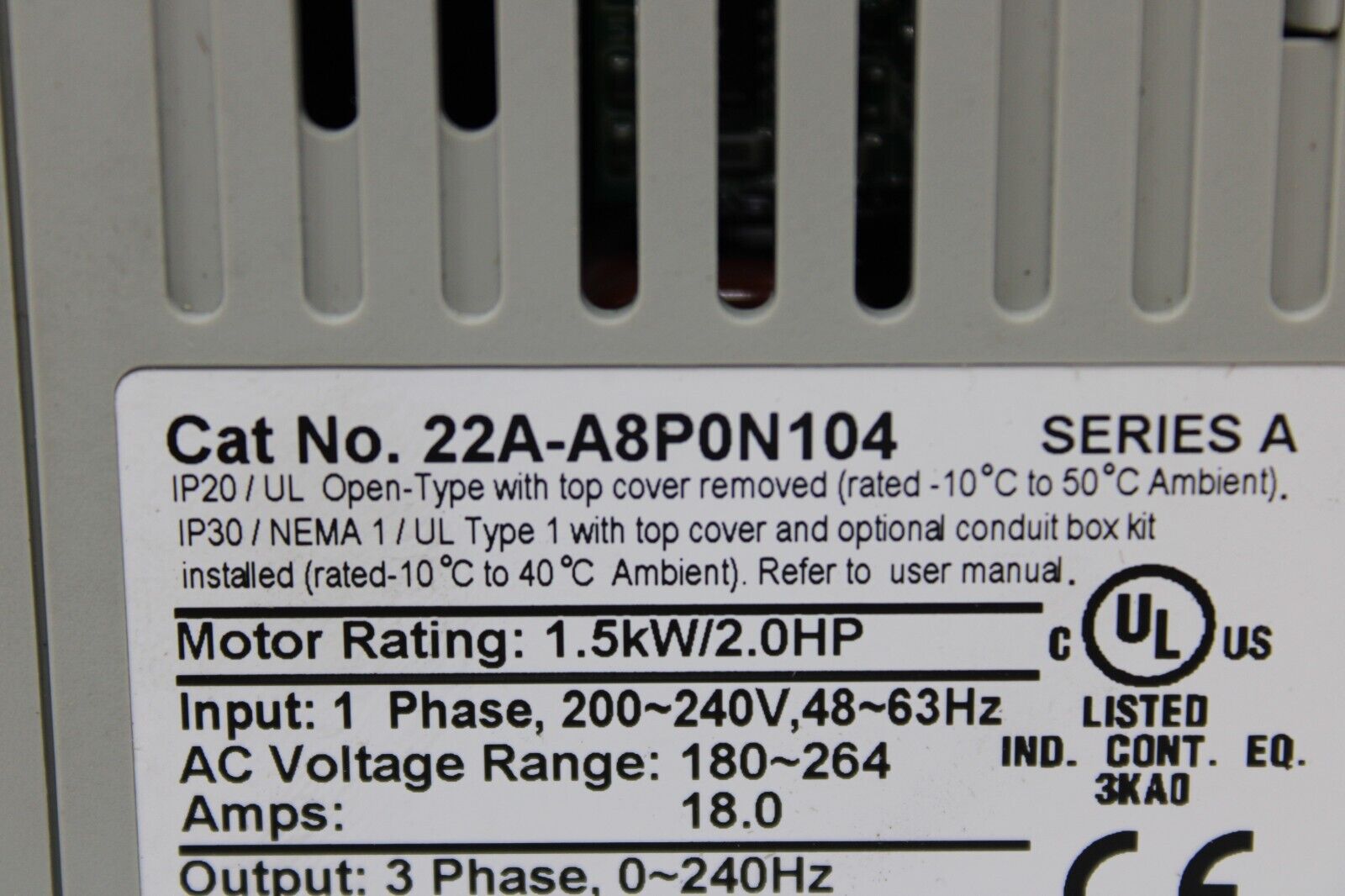 Allen Bradley 22A-A8P0N104 PowerFlex 40 – Used - ALLEN BRADLEY