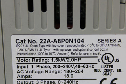 Allen Bradley 22A-A8P0N104 PowerFlex 40 – Used - ALLEN BRADLEY