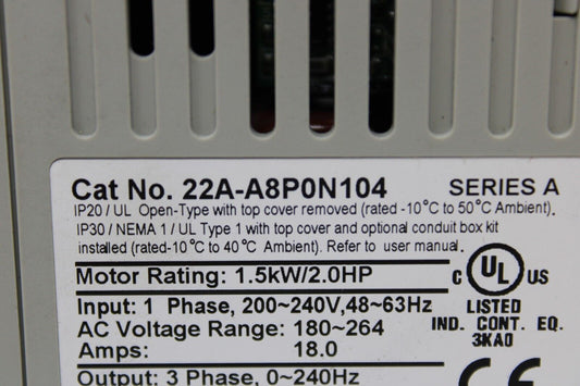 Allen Bradley 22A-A8P0N104 PowerFlex 40 – Used - ALLEN BRADLEY