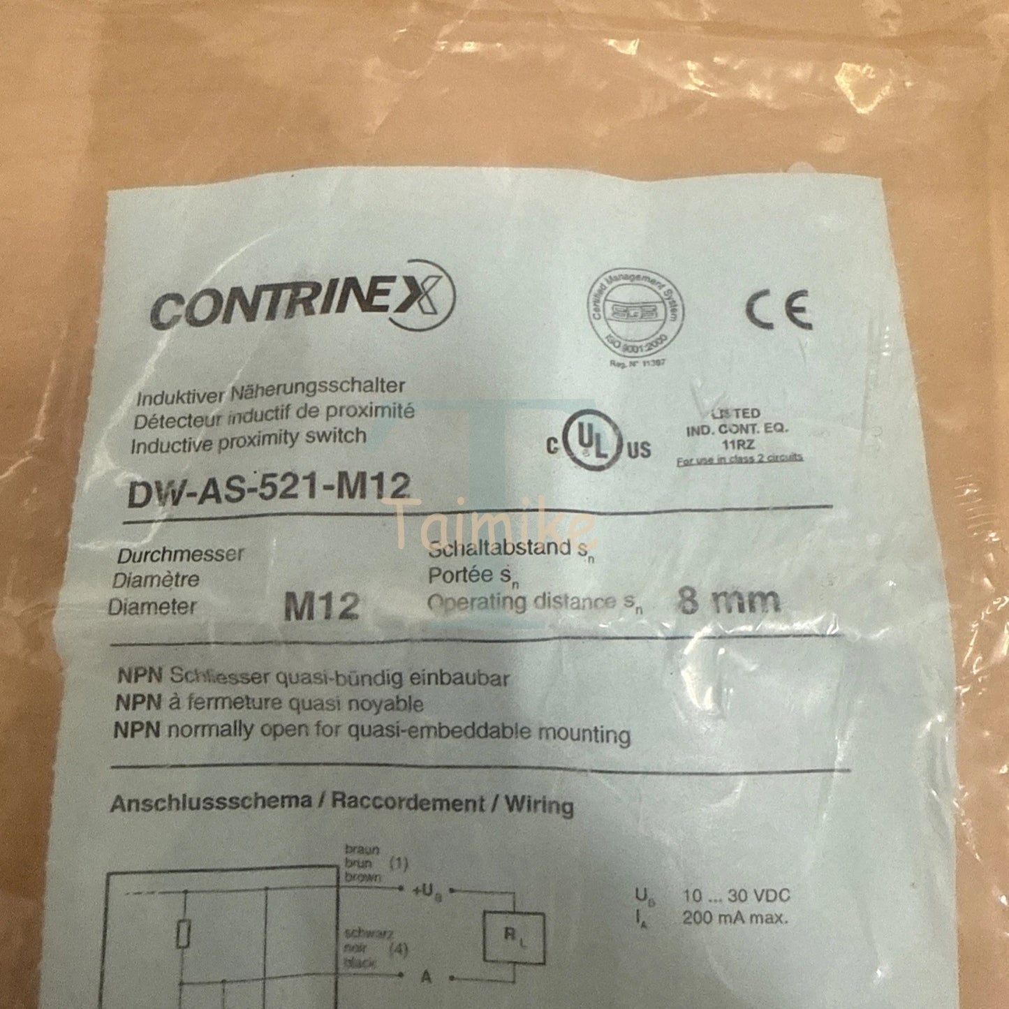Contrinex DW-AS-521-M12 Inductive Proximity Switch Sensor 8mm Operating Distance