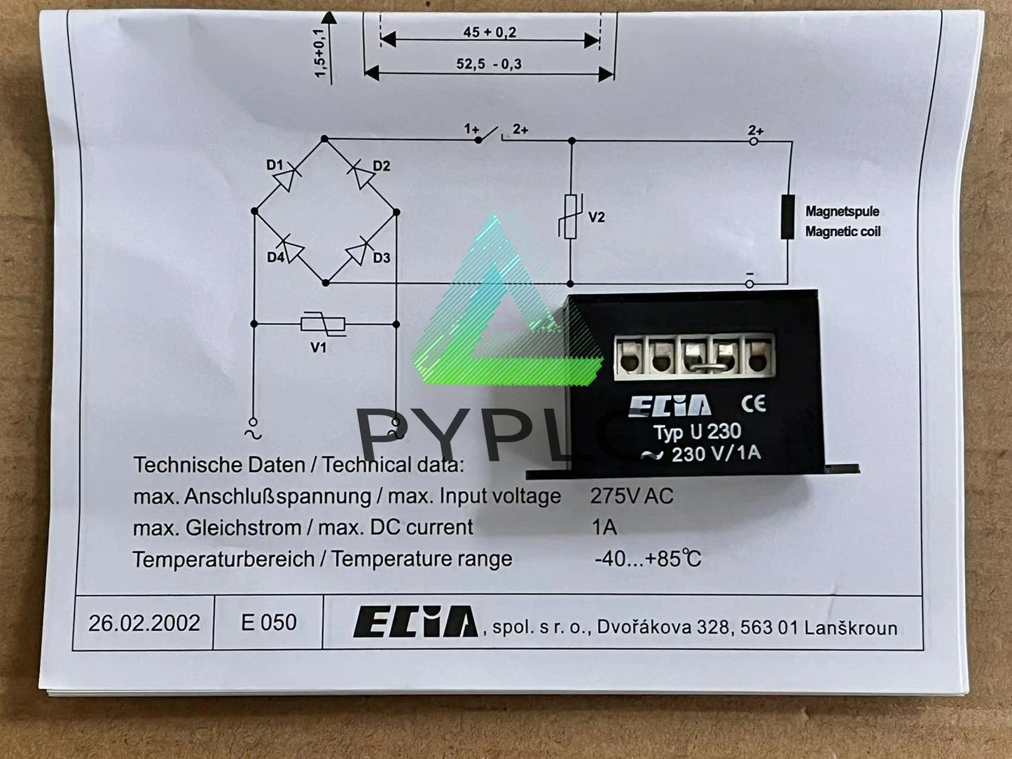 ECIA TYP U230 230V/1A brake rectifier power supply brake module～