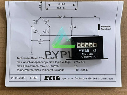 ECIA TYP U230 230V/1A brake rectifier power supply brake module～