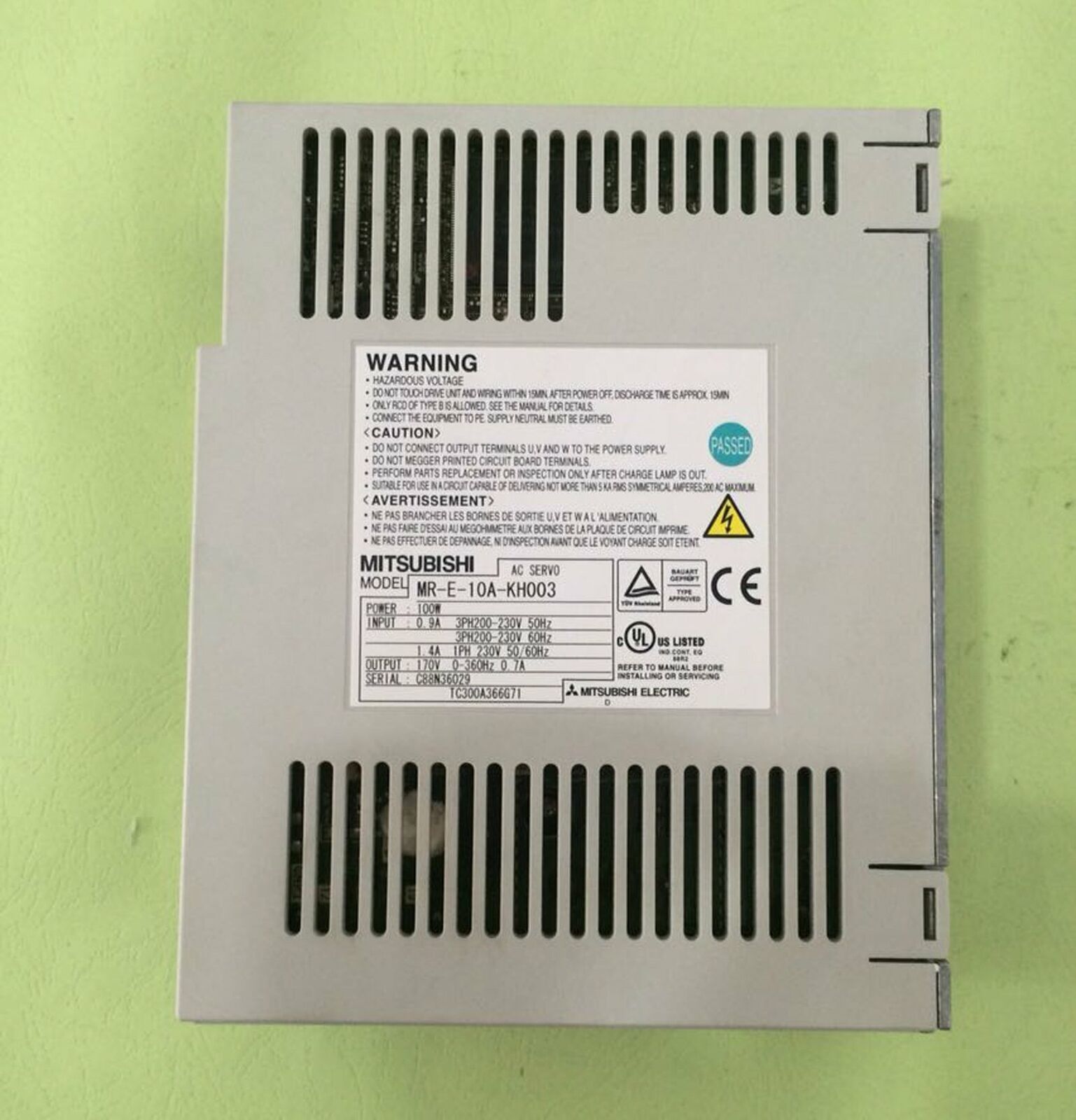 Used Mitsubishi AC Servo Motor MR-E-10A-KH003: Tested and in Excellent Condition - MITSUBISHI