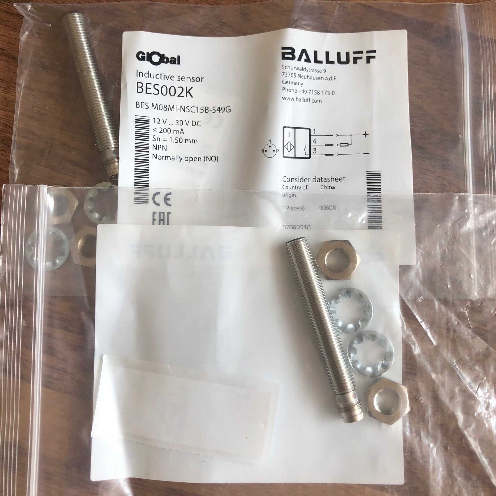 BES Proximity Switch Sensor, BES M08MI-NSC15B-S49G, Fast Ship - BALLUFF