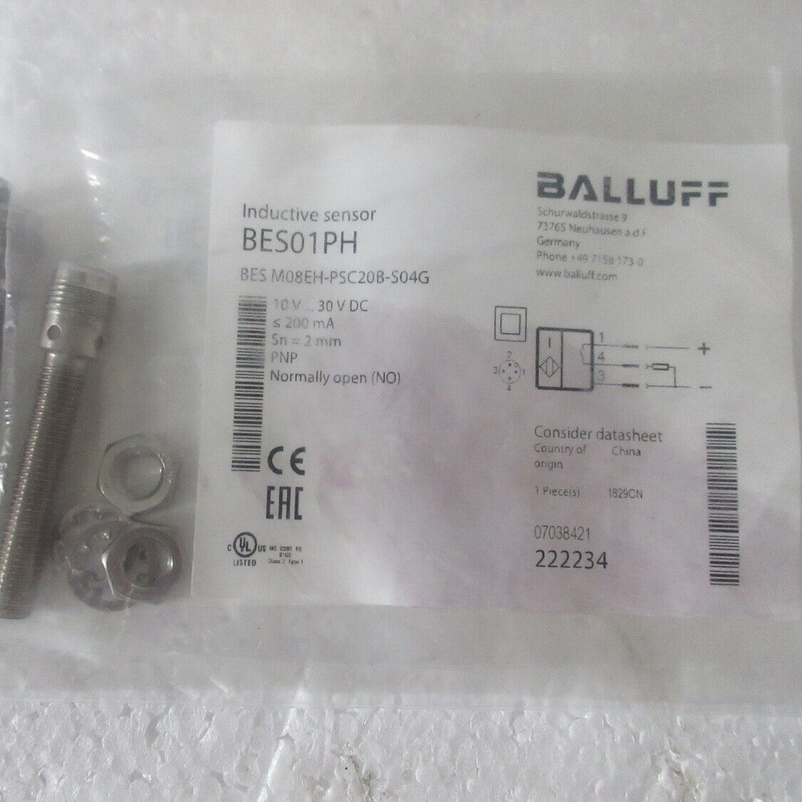 BALLUFF Proximity Switch BES M08EH-PSC20B-S04G - BALLUFF