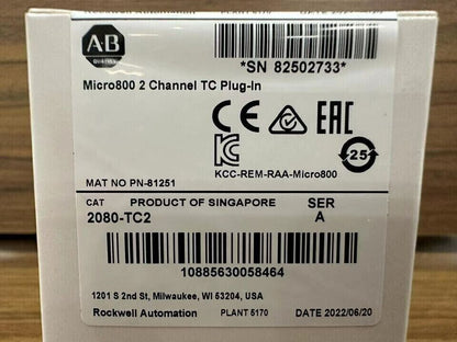 Allen Bradley 2080-TC2 SER A AB Micro800 2-channel TC Plug-in New Factory Sealed - ALLEN BRADLEY