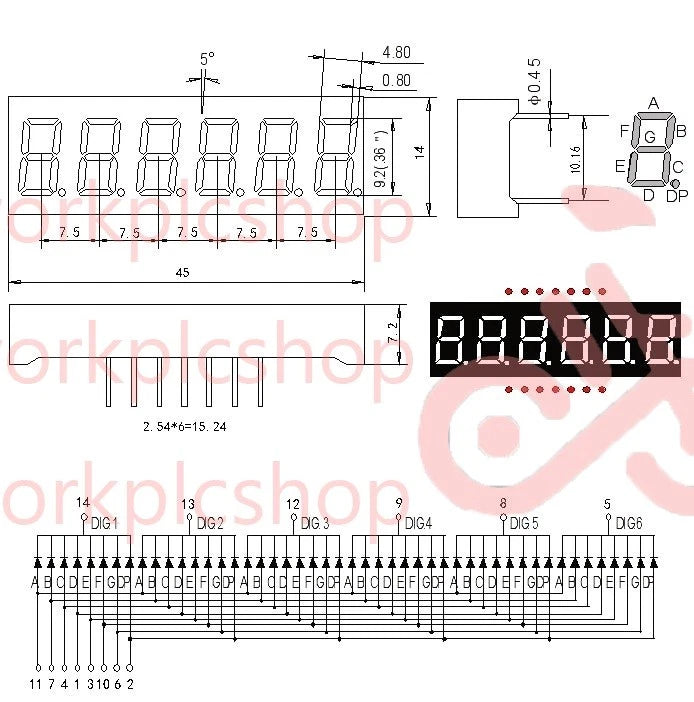 2Pcs 0.36inch 7 Segment 6 Digit Common Cathode 0.36" RED LED digital Display