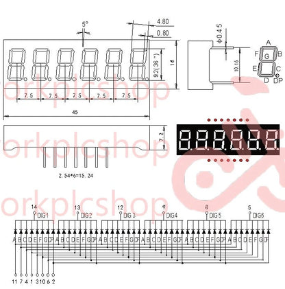 2Pcs 0.36inch 7 Segment 6 Digit Common Cathode 0.36" RED LED digital Display