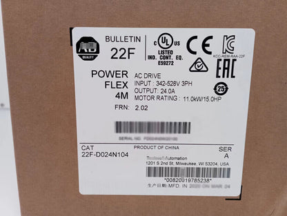 Allen-Bradley PowerFlex 4M 11 kW 15 HP AC Drive 22F-D024N104 - ALLEN-BRADLEY