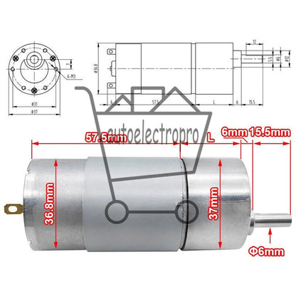 High Torque Speed Reduction Gear Motor with Metal Gearbox JGB37-555 DC12V 24V