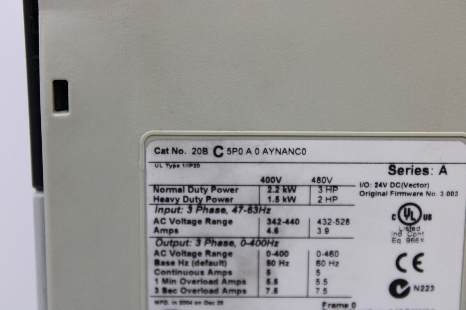 used Allen Bradley 20BC5P0A0AYNANC0 PowerFlex 700 - ALLEN BRADLEY