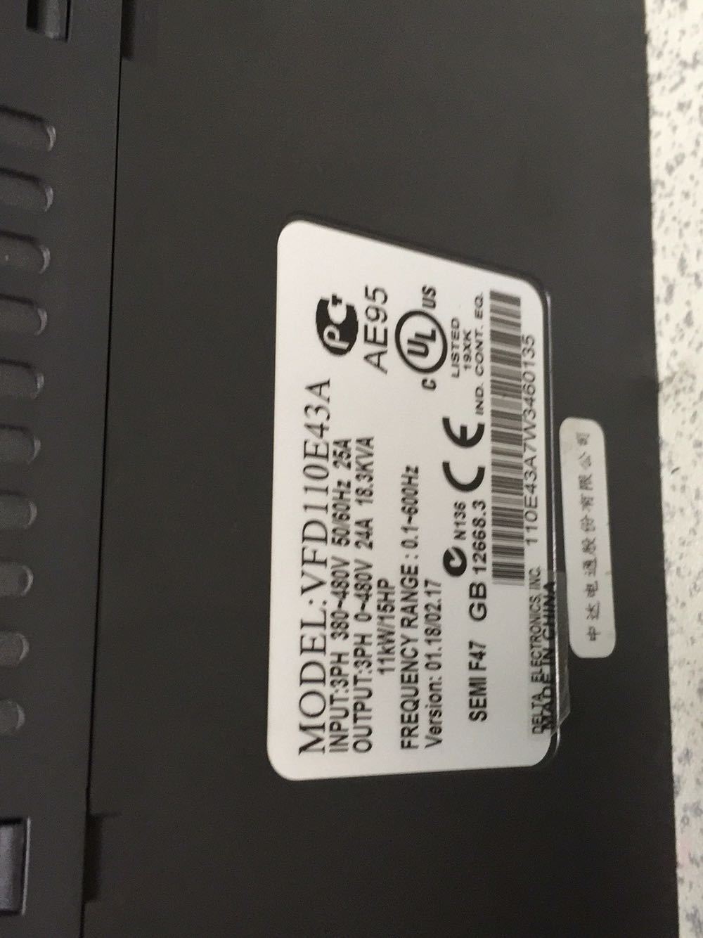 DELTA VFD110E43A 3Phase Inverter 11kw 15HP 380V 600Hz - DELTA