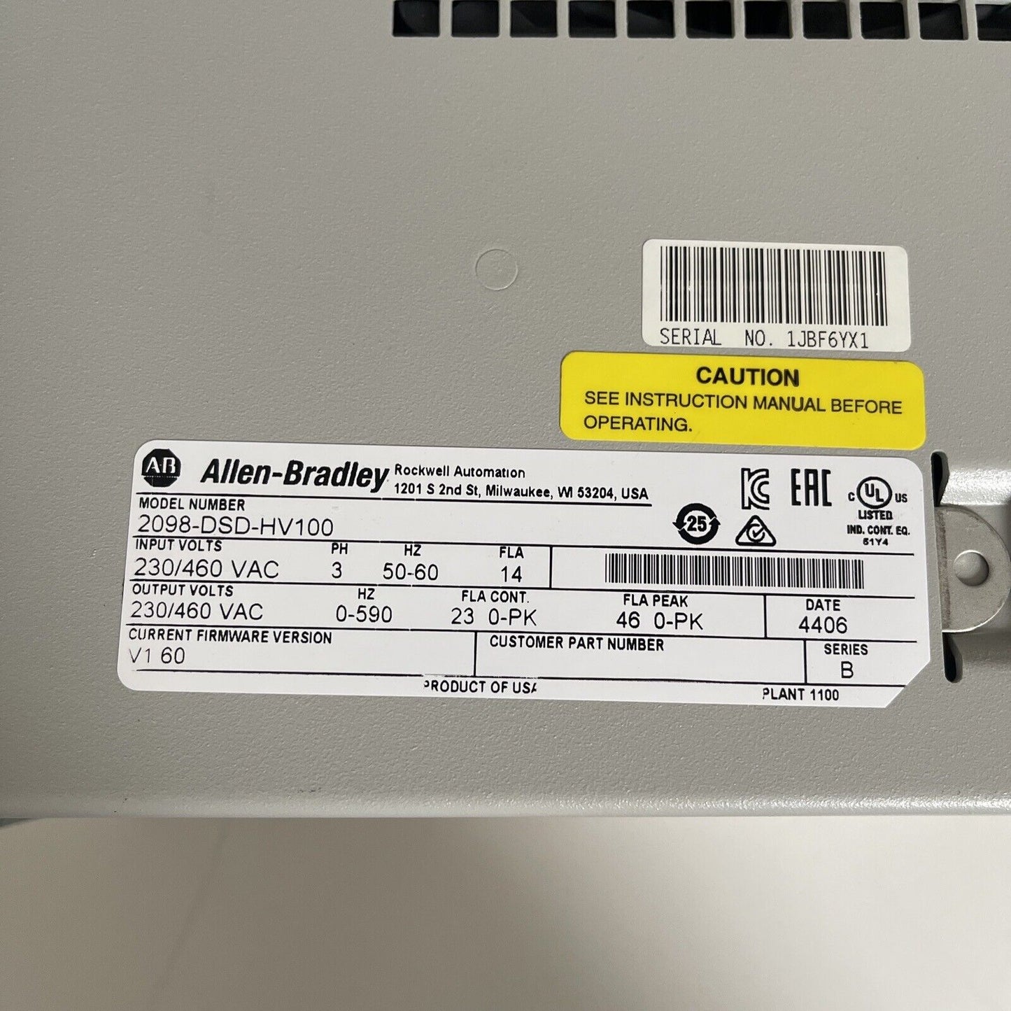 Allen Bradley 2098-DSD-HV100 Servo Drive Ultra 3000 Ser B - ALLEN BRADLEY