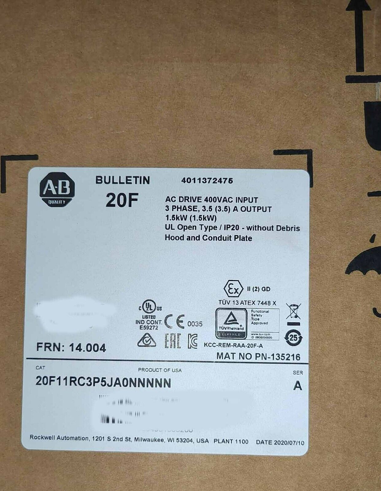 One New 20F11RC3P5JA0NNNNN PowerFlex753 AC DRIVE - High-Efficiency AC Drive for Industrial Applications - ONE NEW
