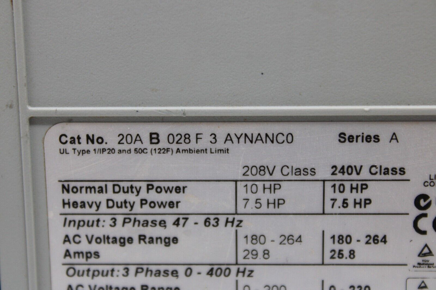 used Allen Bradley 20AB028F3AYNANC0 PowerFlex 70 - ALLEN BRADLEY