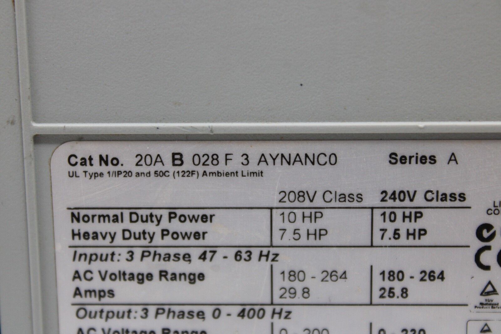 used Allen Bradley 20AB028F3AYNANC0 PowerFlex 70 - ALLEN BRADLEY