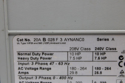 used Allen Bradley 20AB028F3AYNANC0 PowerFlex 70 - ALLEN BRADLEY
