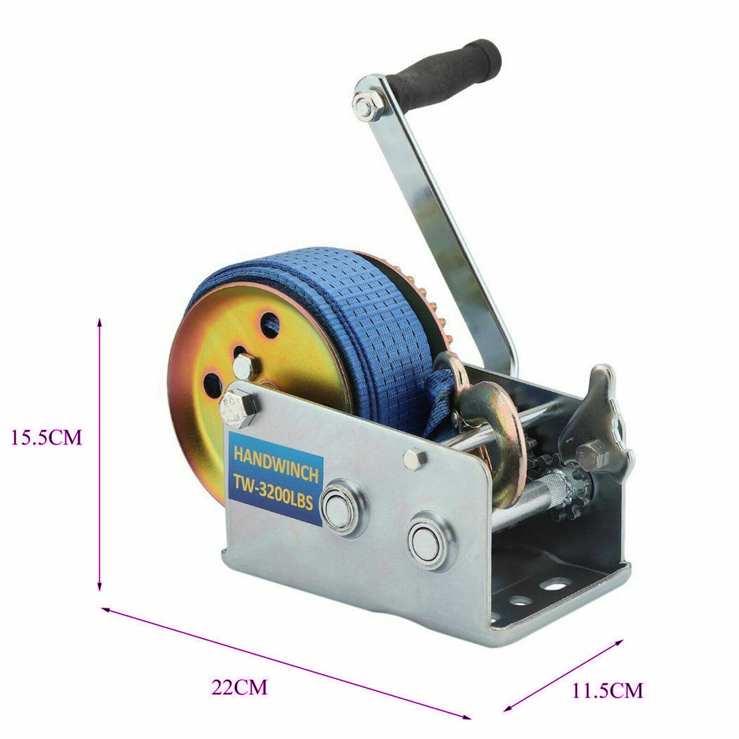 3200lbs Hand Winch polyester strap for Boat ATV Trailer RV Blue - YETI