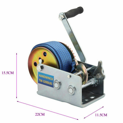 3200lbs Hand Winch polyester strap for Boat ATV Trailer RV Blue - YETI