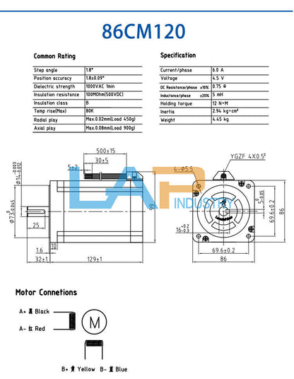 new 1PCS For LEADSHINE86 stepper motor 86CM120 12NM 6A 5.3mH 0.75 resistor - FOR