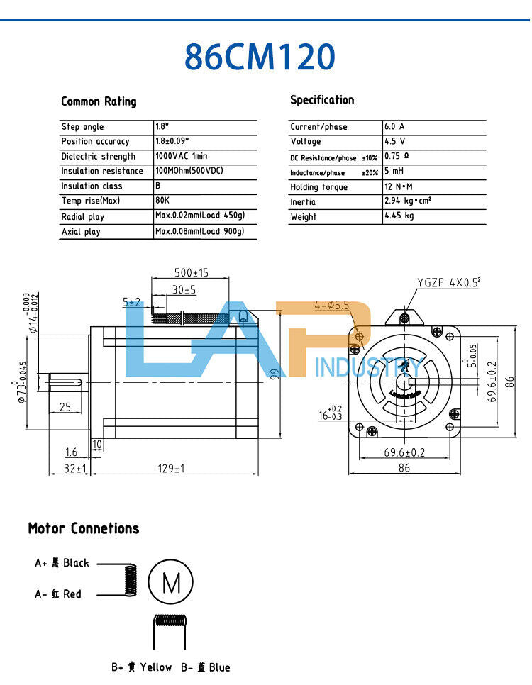 new 1PCS  For LEADSHINE86 stepper motor 86CM120 12NM 6A 5.3mH 0.75 resistor