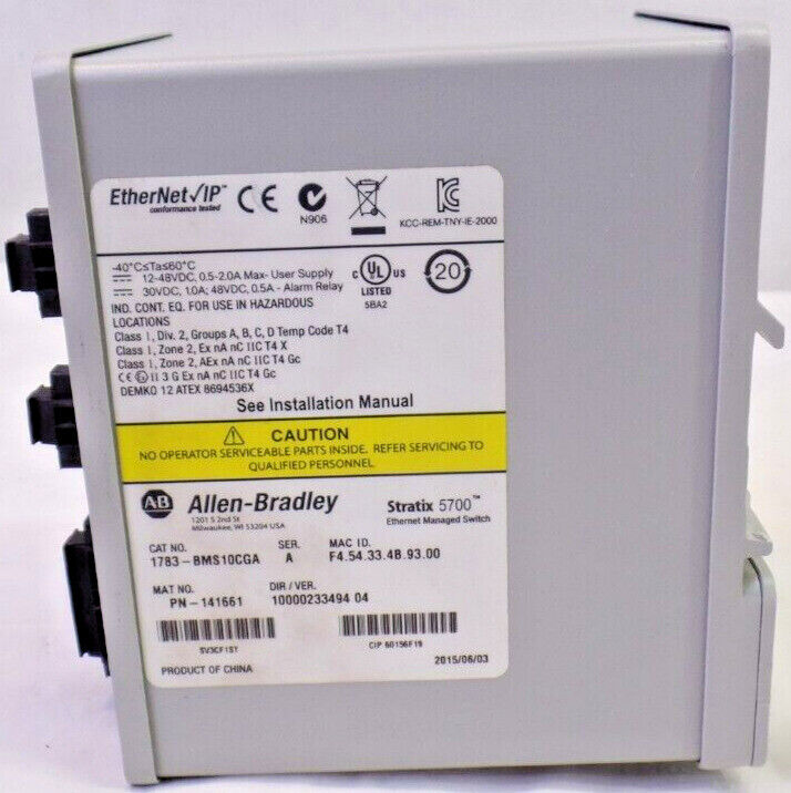 Allen Bradley 1783-BMS10CGA Stratix 5700 Ethernet Switch | High-Speed PoE Managed Switch with 10/100/1000 Mbps Support - ALLEN BRADLEY