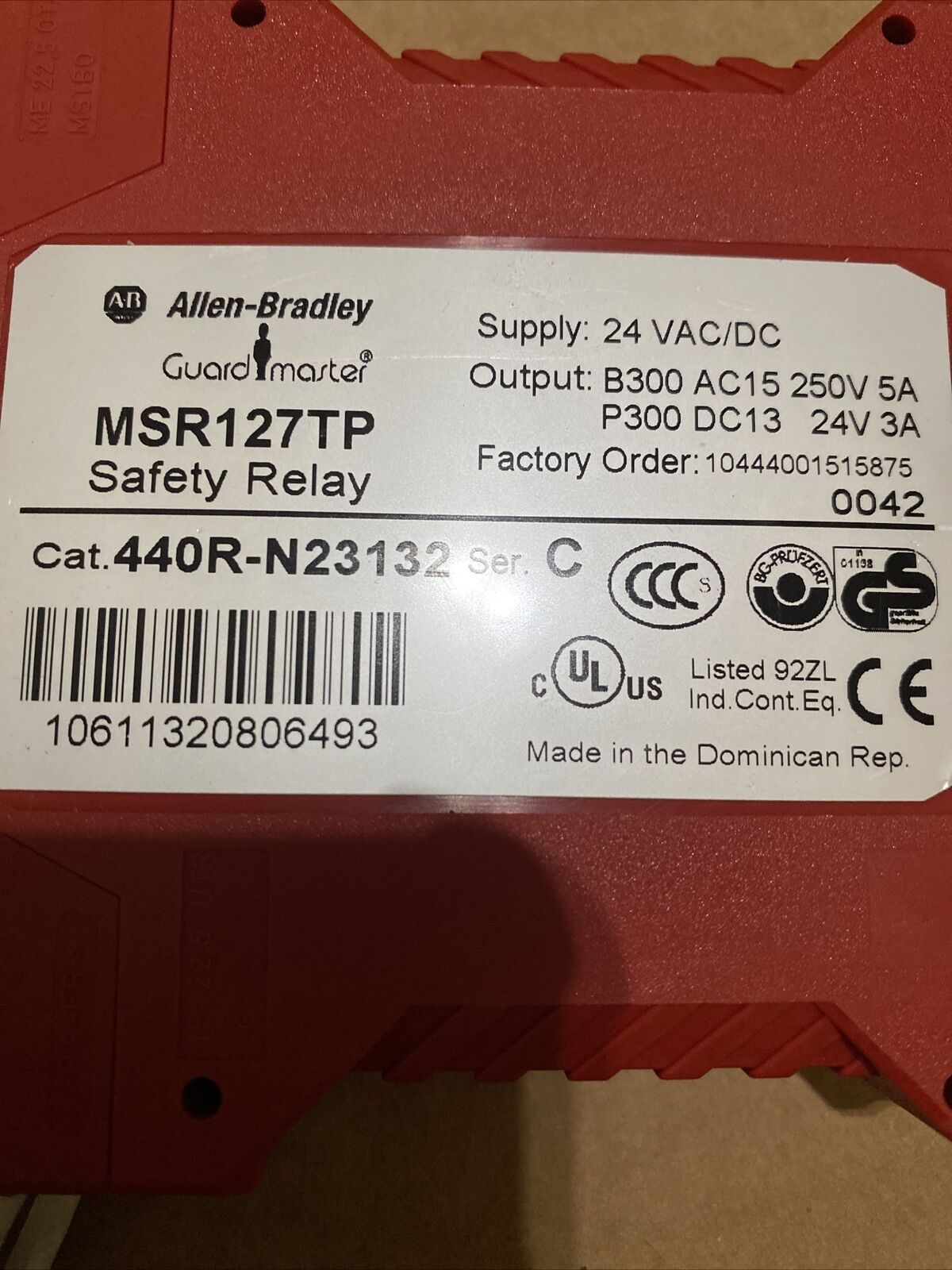 Allen Bradley 440R-N23132 GuardMaster Safety Relay Inp - ALLEN BRADLEY