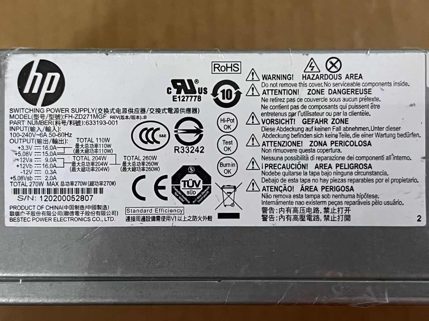 new 633195-001 633196-001 633193-001 For HP S5 PCA227 PCA222 220W 270W Power Supply