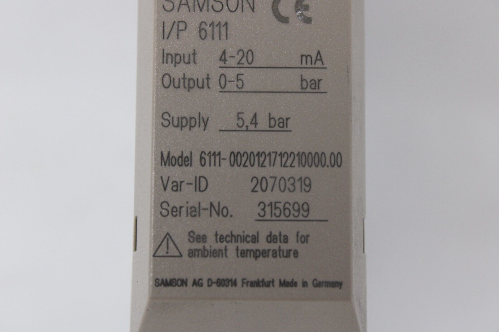 used Samson 6111-0020121712210000.00 - SAMSON