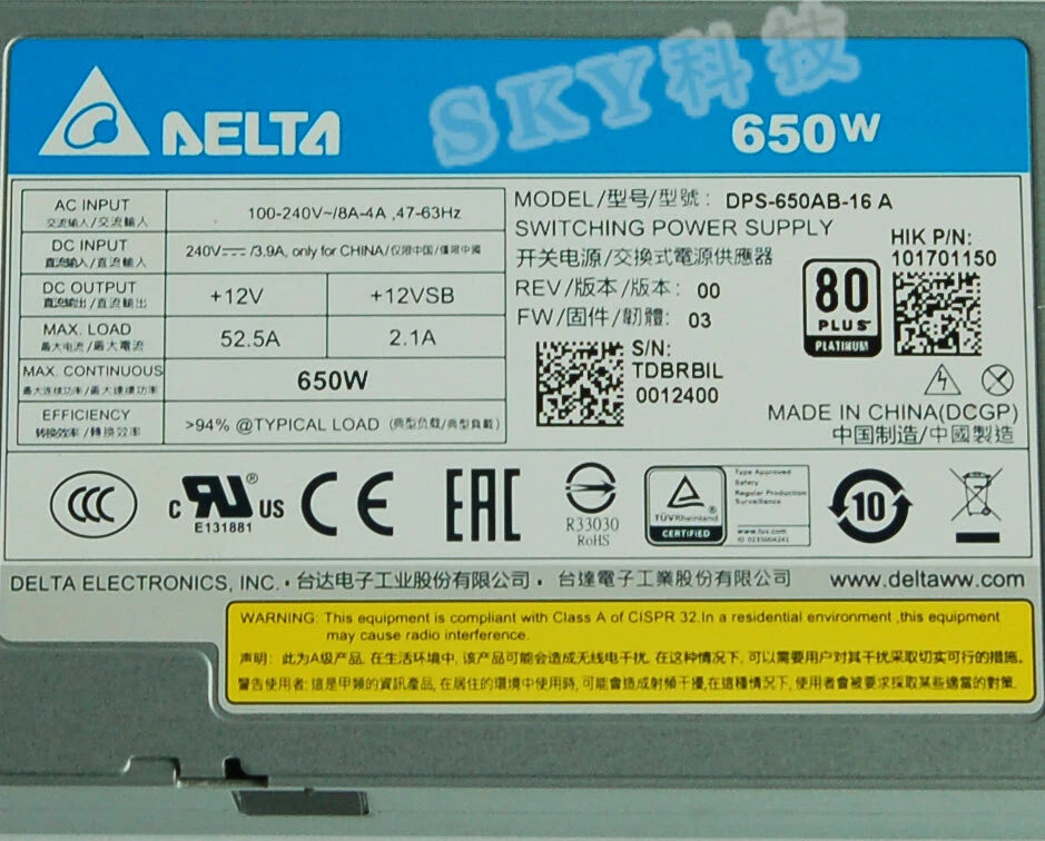 1pcs Delta AC-151C 2U 650W server industrial power supply