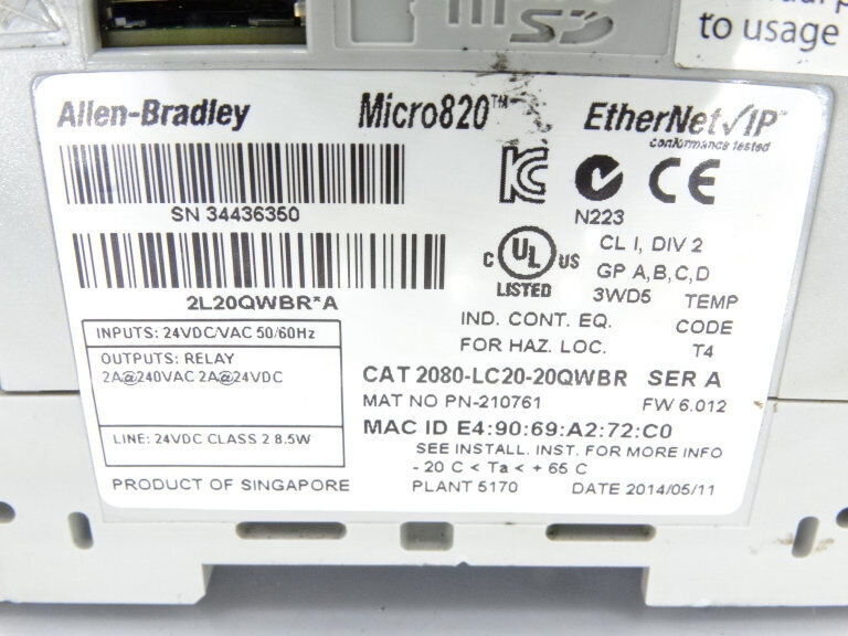Allen Bradley 2080-LC20-20QWBR Series A PLC Module - ALLEN BRADLEY