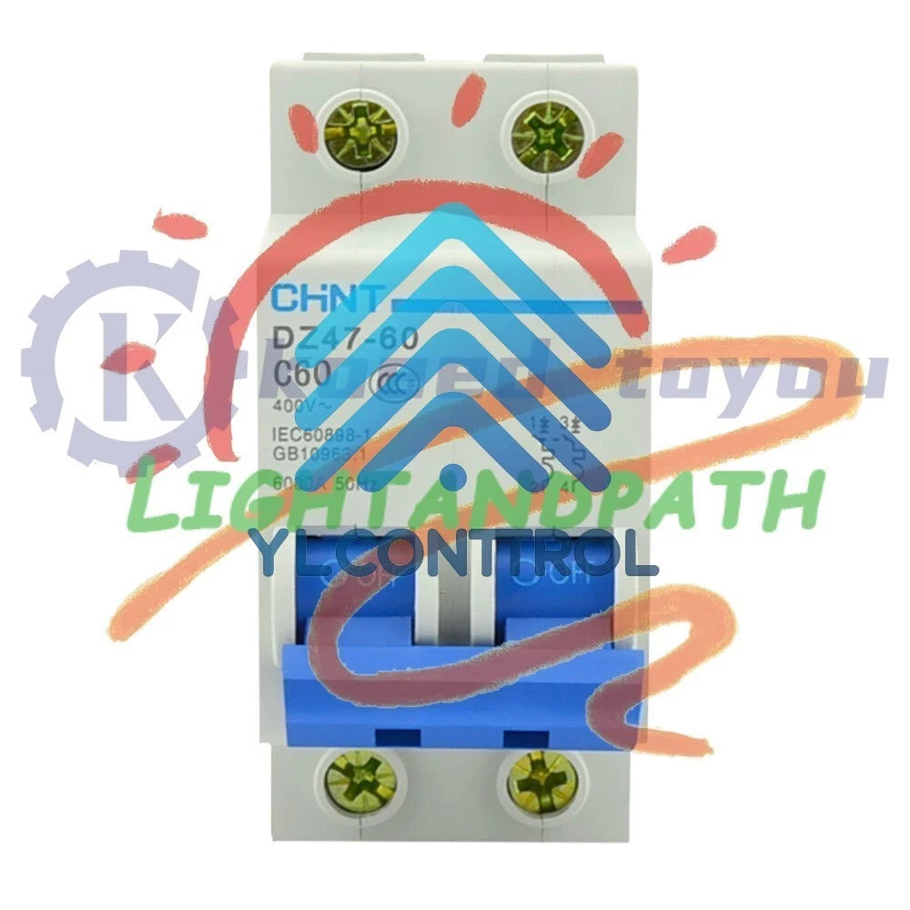 DZ47-60 C60 AC230/400V 2P 60A Rated Current 2 Pole Miniature Circuit Breaker