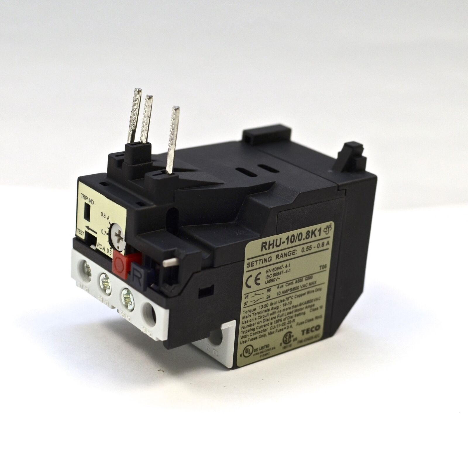 new TECO RHU-10/0.8K1 thermal overload relay, Amp range: 0.55 ~ 0.8A TECO