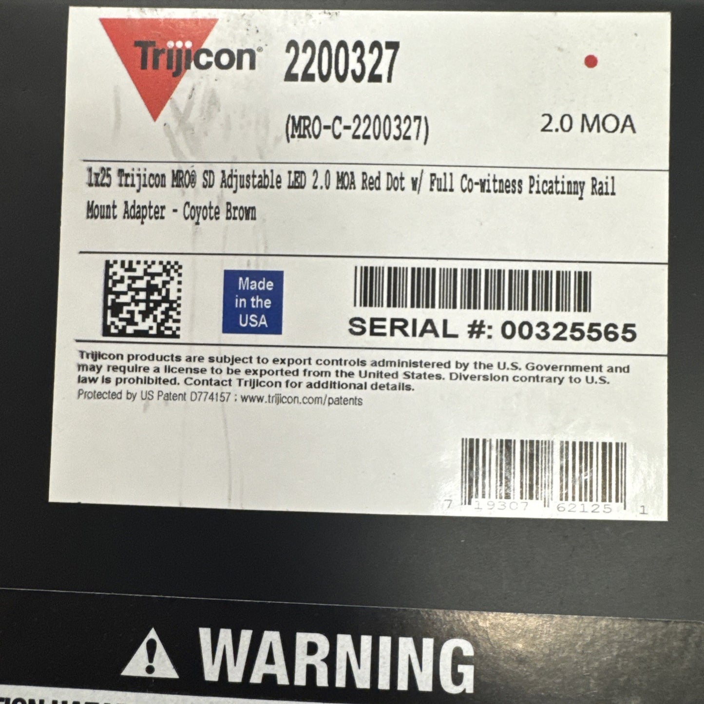 Trijicon MRO SD 2.0 MOA Adjustable Green Dot Coyote Brown Full Co-witness Mount