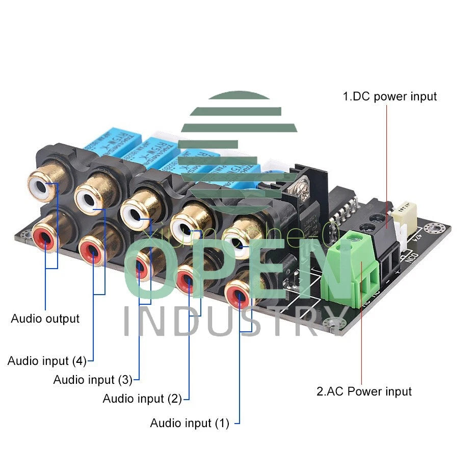 Stereo Amplifier Four Way HIFI DC AC Audio Switch Board Relay Control