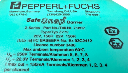 used Pepperl+Fuchs Z772 Zener Barrier 71802 - PEPPERL+FUCHS
