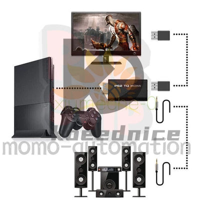 PS2 to HDMI Audio Video Cable AV Adapter Converter w/3.5mm Audio Output for HDTV