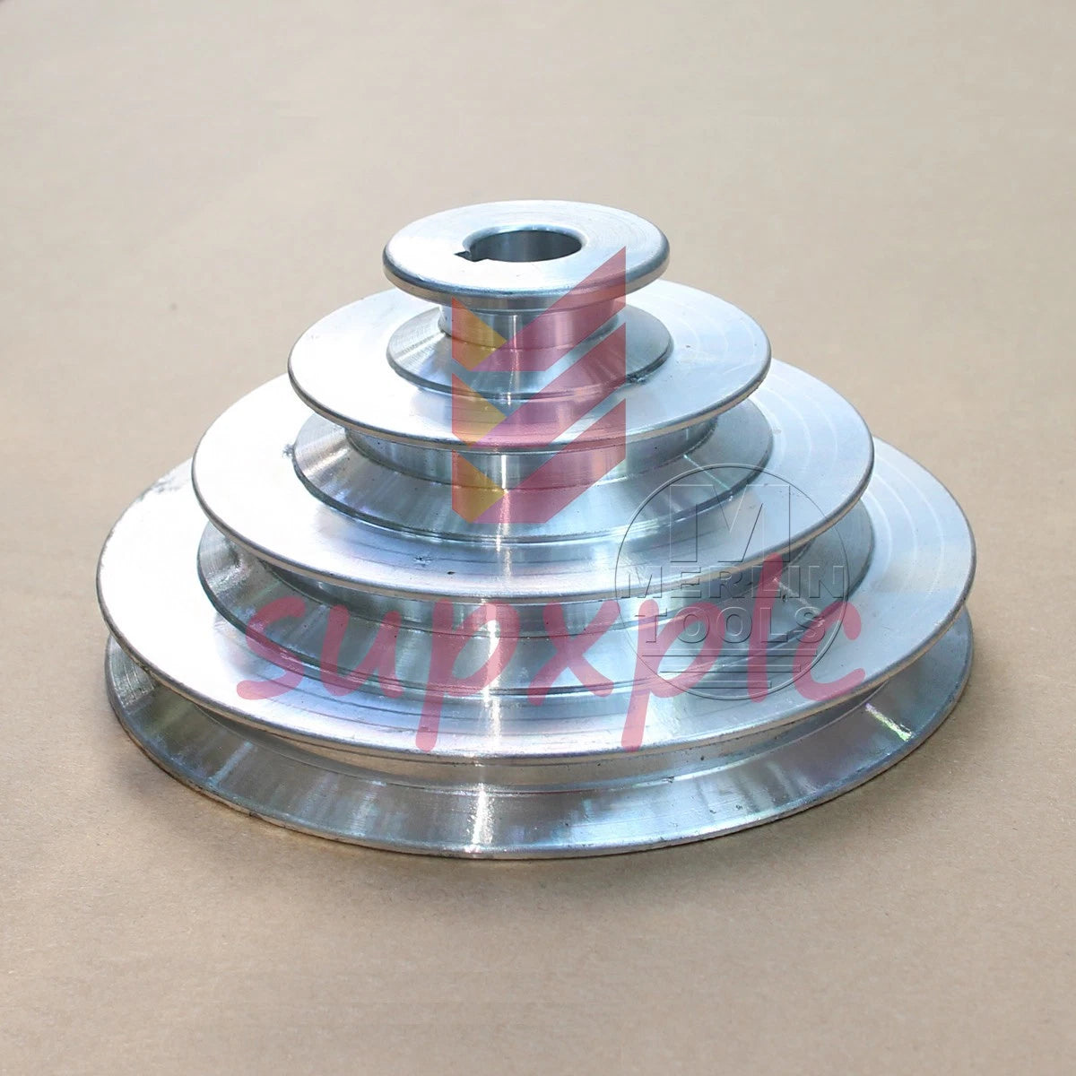 OD 130mm, 4 Step Pulley 16mm Bore for 1/2" = 12.7mm Belt width - Cast Aluminum