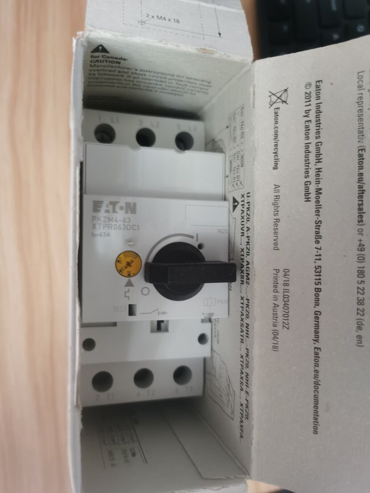 new 1PCS Eaton Moeller PKZM4-63 XTPR063DC1NL Circuit Breaker 55-63A - EATON