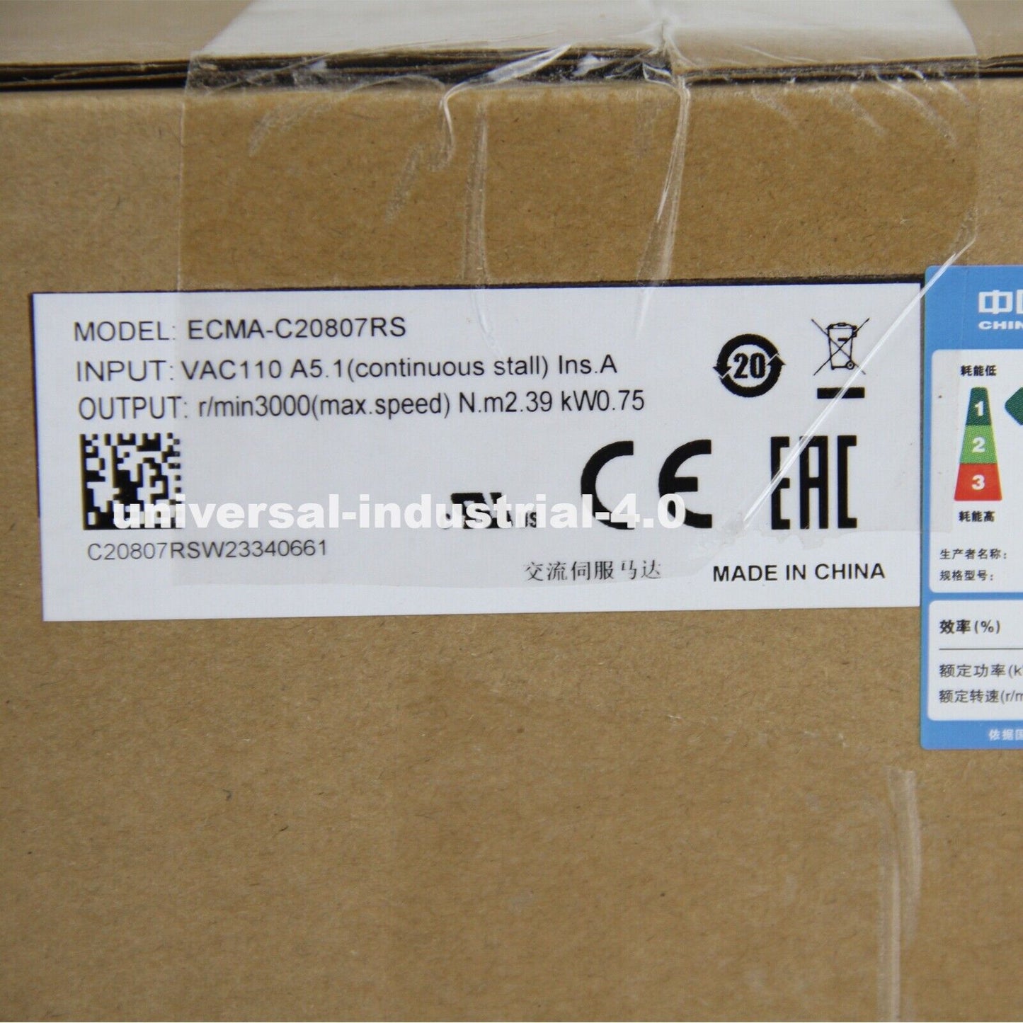 Delta ECMA-C20807RS AC Servo Motor Drive 220V 750W 2.39NM 3000rpm - DELTA