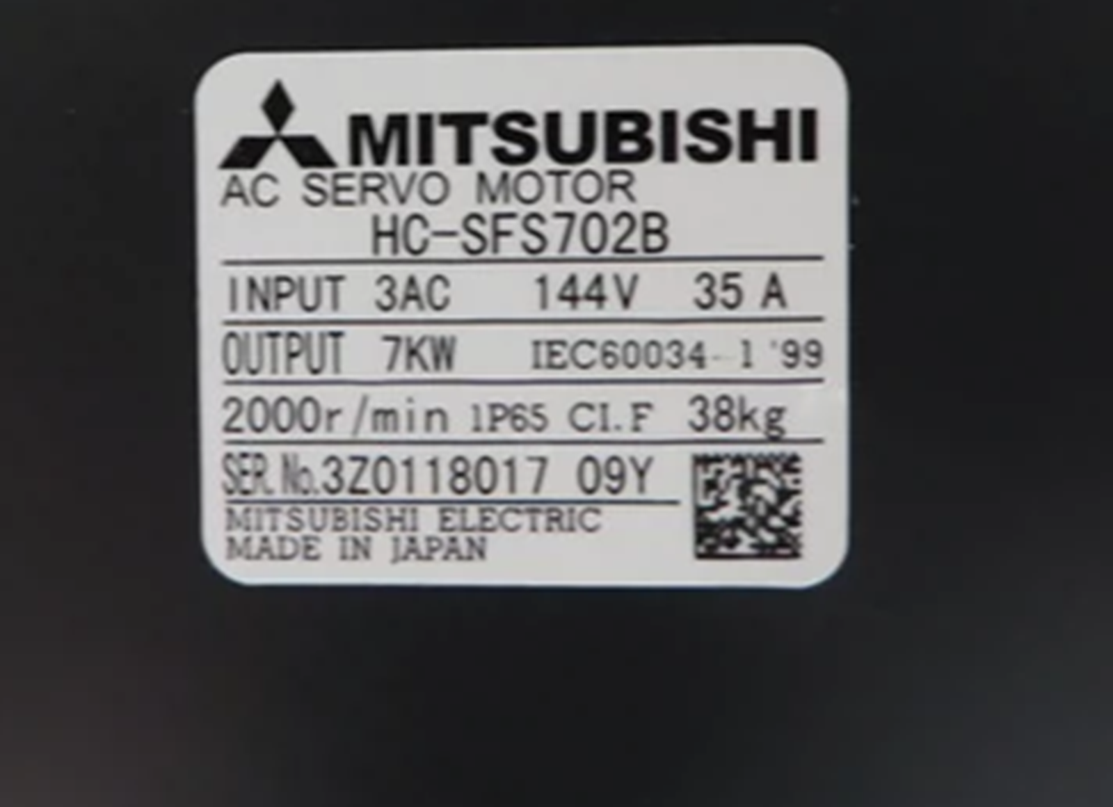 Mitsubishi HC-SFS702B Servo Motor - MITSUBISHI