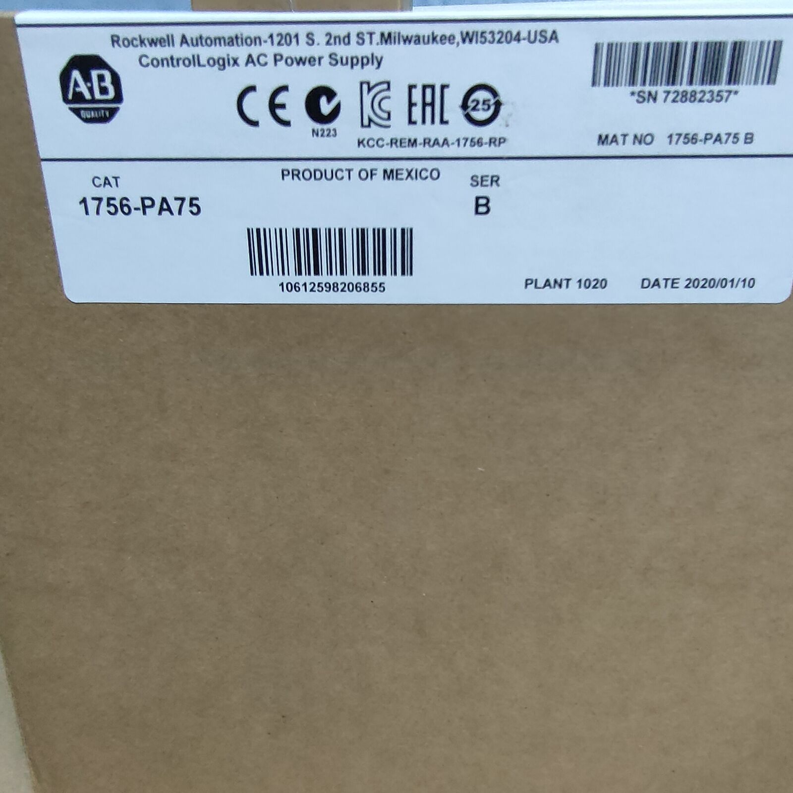 Allen-Bradley 1756PA75 AC Power Supply - Factory Sealed - ALLEN-BRADLEY