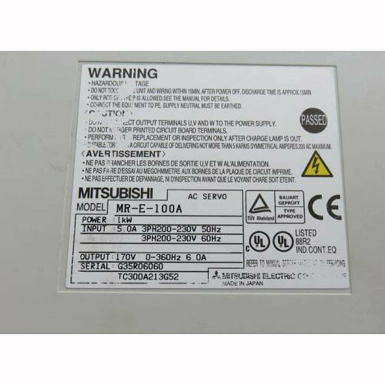 Used Mitsubishi AC Servo MR-E-100A – Tested and in Good Condition - MITSUBISHI